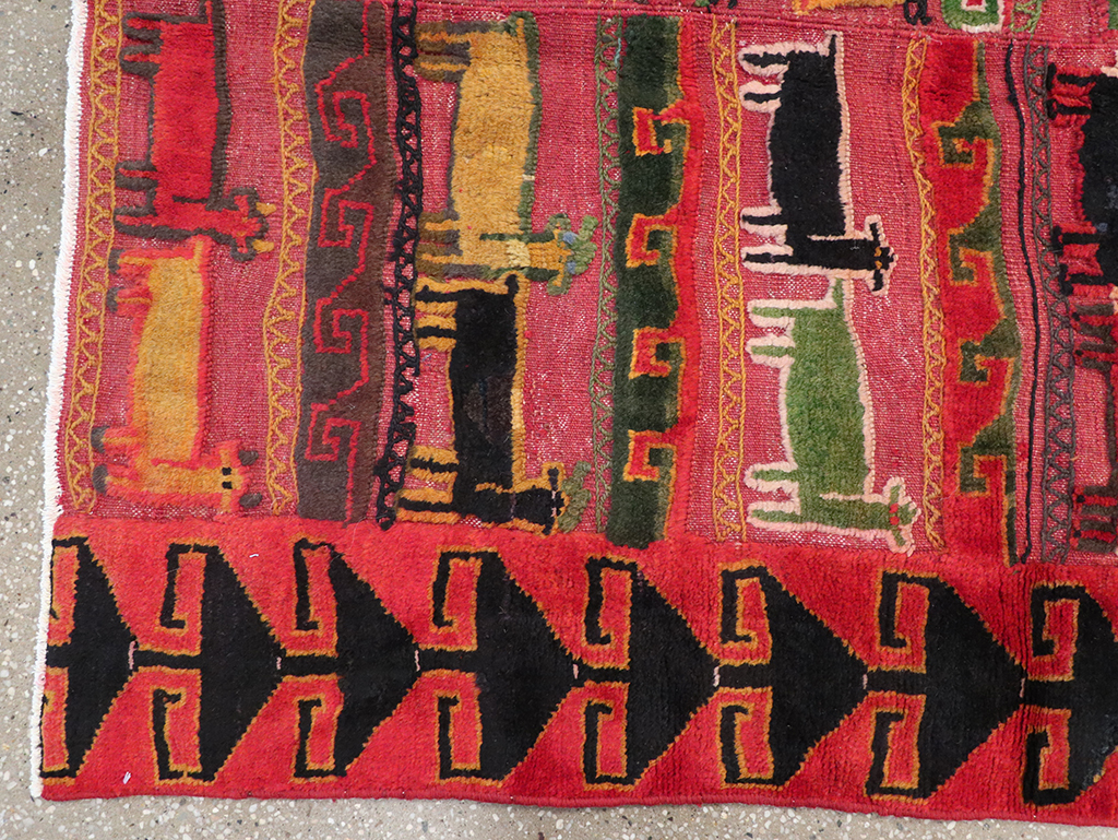 Vintage Persian Pictorial Kurd Accent Rug, No.28039 - Gss