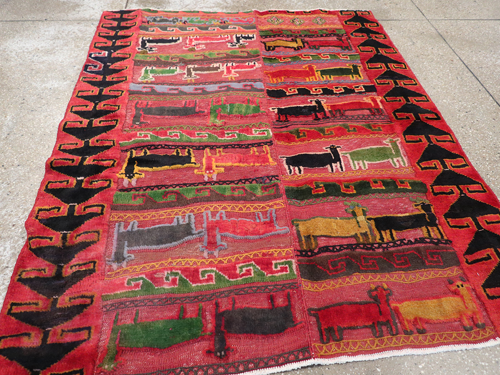 Vintage Persian Pictorial Kurd Accent Rug, No.28039 - Gss