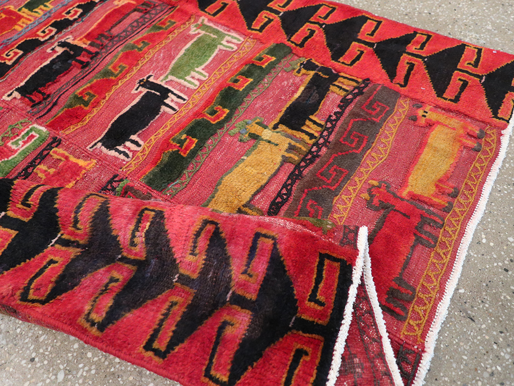 Vintage Persian Pictorial Kurd Accent Rug, No.28039 - Gss