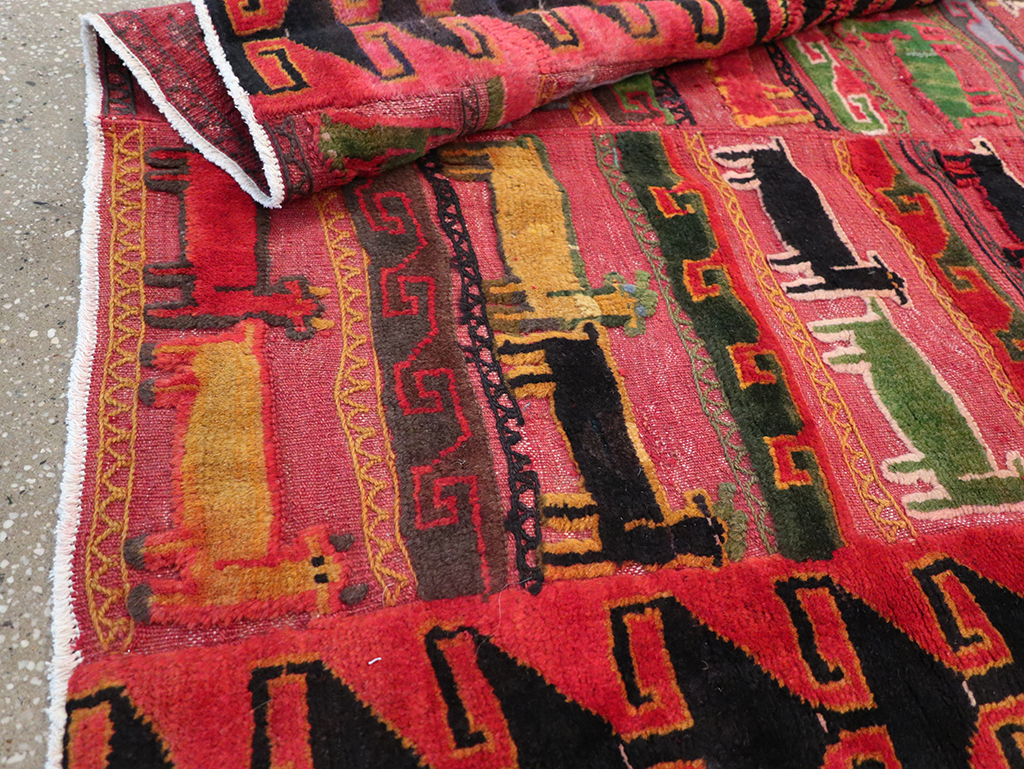 Vintage Persian Pictorial Kurd Accent Rug, No.28039 - Gss