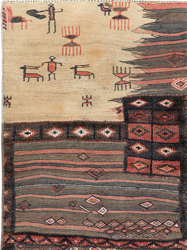 Vintage Persian Chaharmahal Bakhtiari Tacheh Flatweave Kilim , No.28042 - Gss