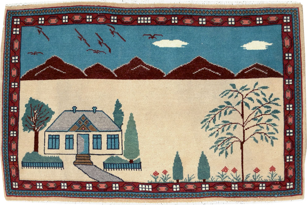 Vintage Persian Kashan Pictorial Rug (Pair: 1 of 2), No.28061 - Gss