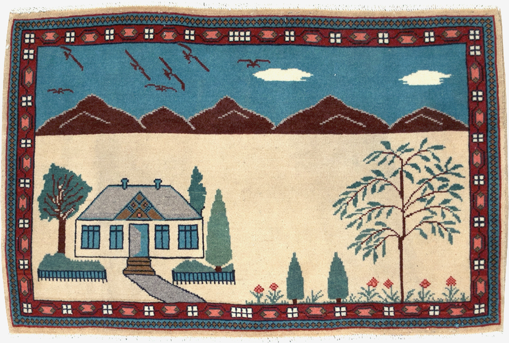 Vintage Persian Kashan Pictorial Rug (Pair: 1 of 2), No.28061 - Gss