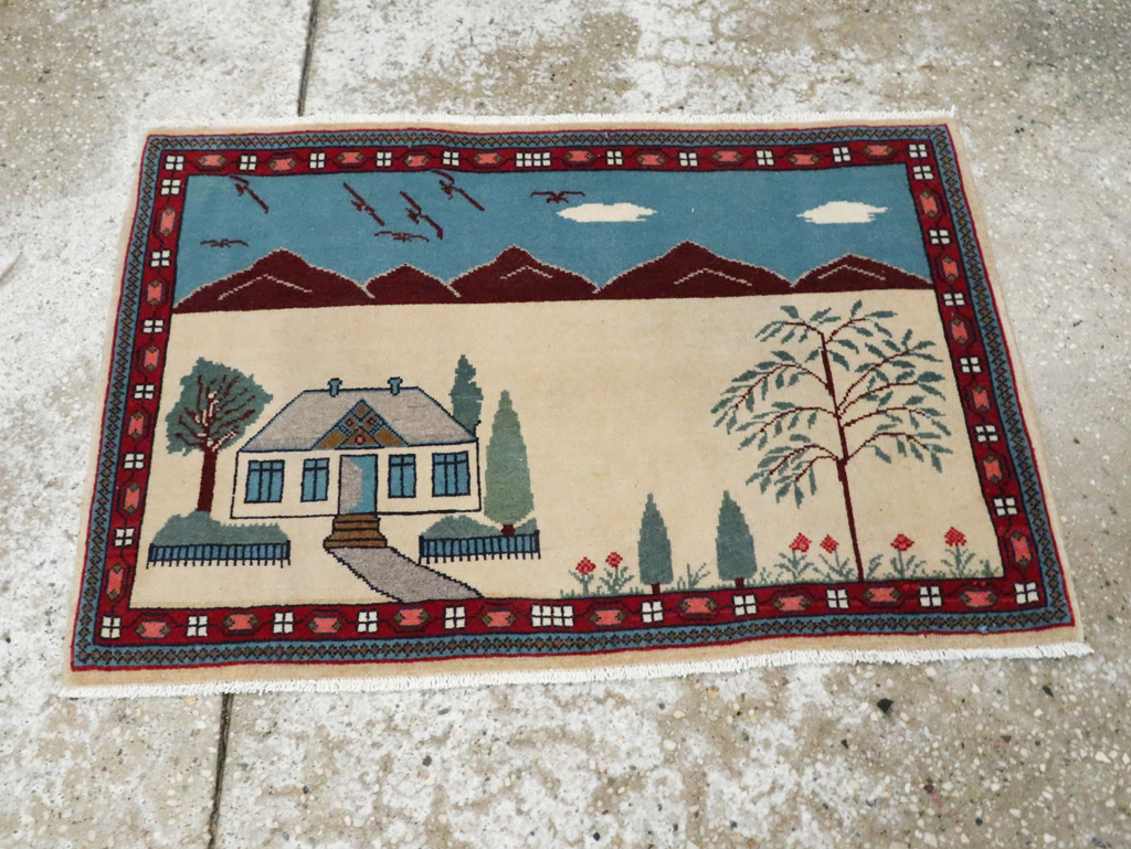 Vintage Persian Kashan Pictorial Rug (Pair: 1 of 2), No.28061 - Gss