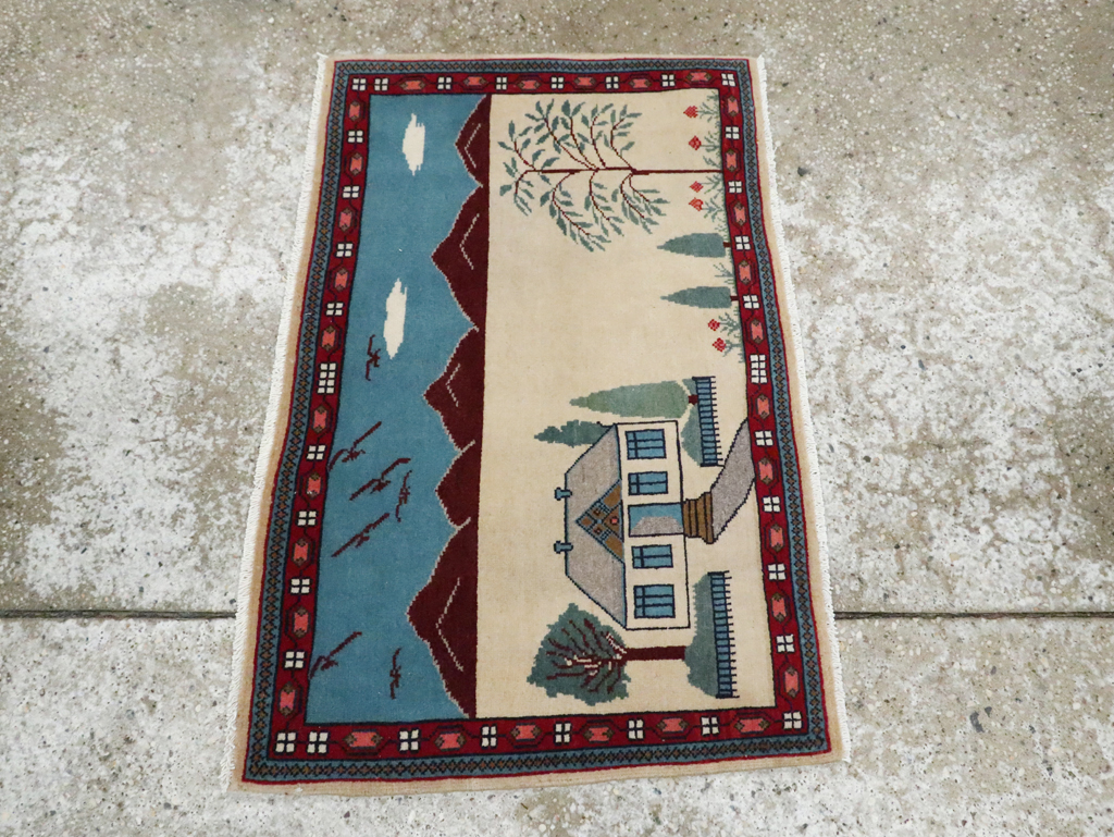 Vintage Persian Kashan Pictorial Rug (Pair: 1 of 2), No.28061 - Gss