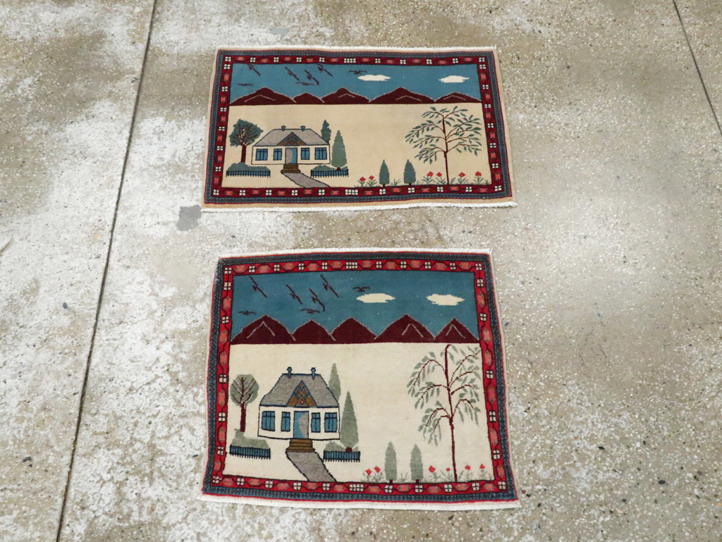 Vintage Persian Kashan Pictorial Rug (Pair: 1 of 2), No.28061 - Gss