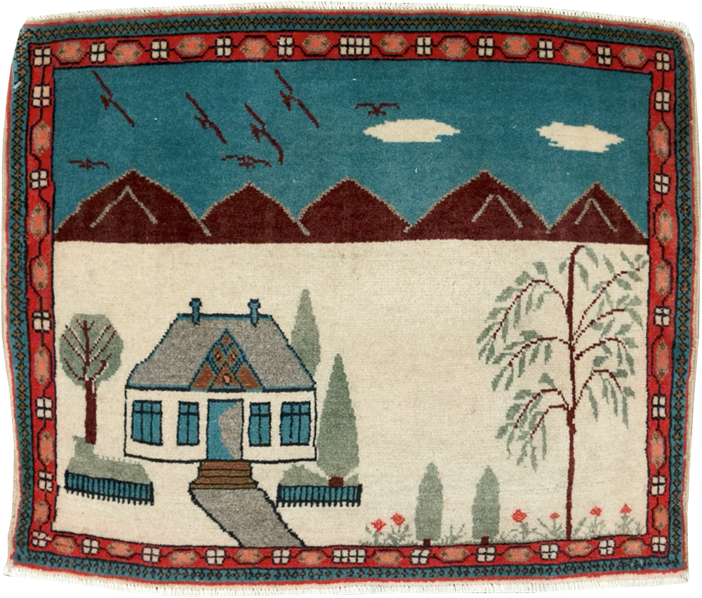 Vintage Persian Kashan Pictorial Rug (Pair: 2 of 2), No.28062 - Gss