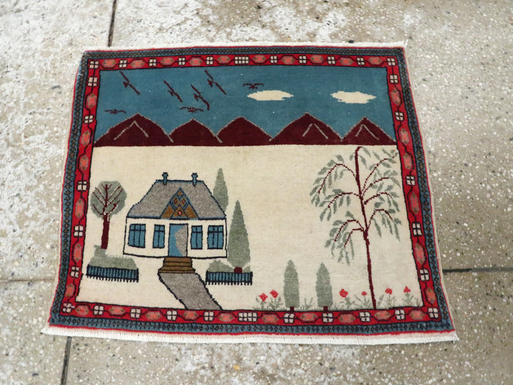 Vintage Persian Kashan Pictorial Rug (Pair: 2 of 2), No.28062 - Gss