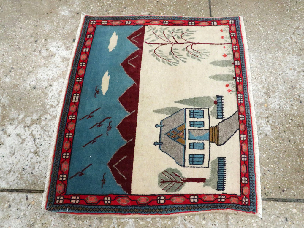 Vintage Persian Kashan Pictorial Rug (Pair: 2 of 2), No.28062 - Gss