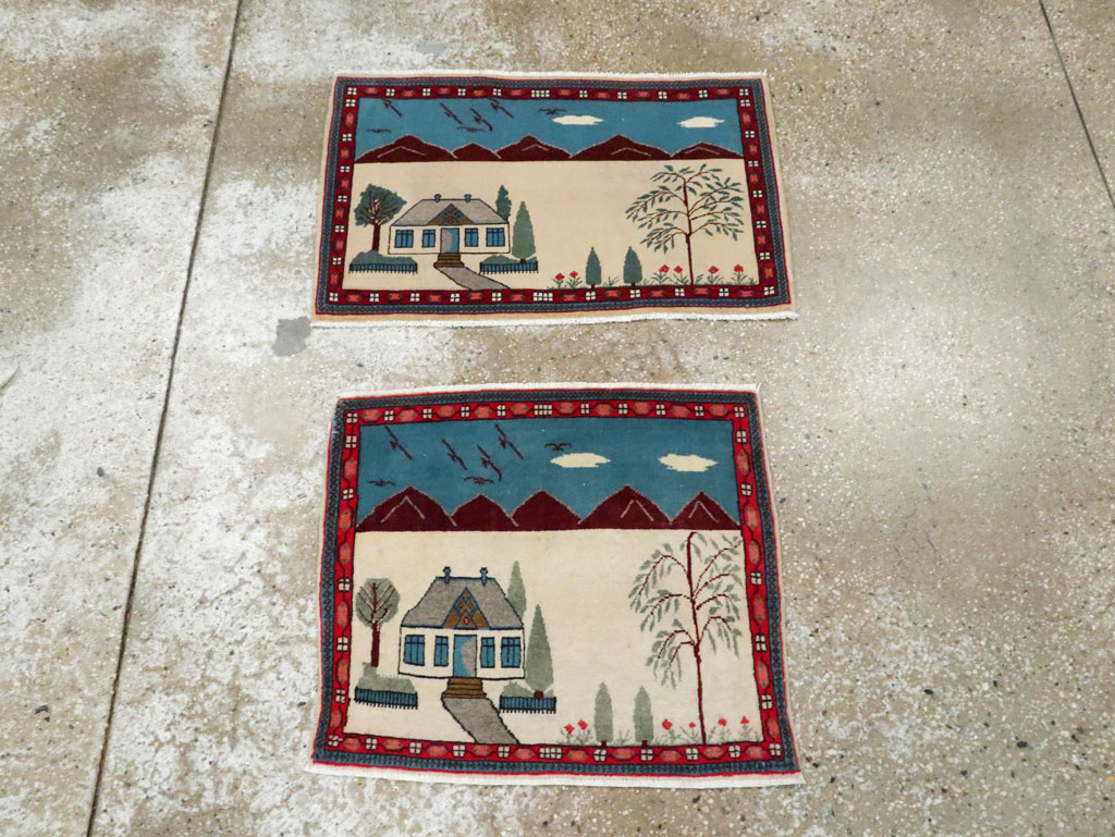 Vintage Persian Kashan Pictorial Rug (Pair: 2 of 2), No.28062 - Gss
