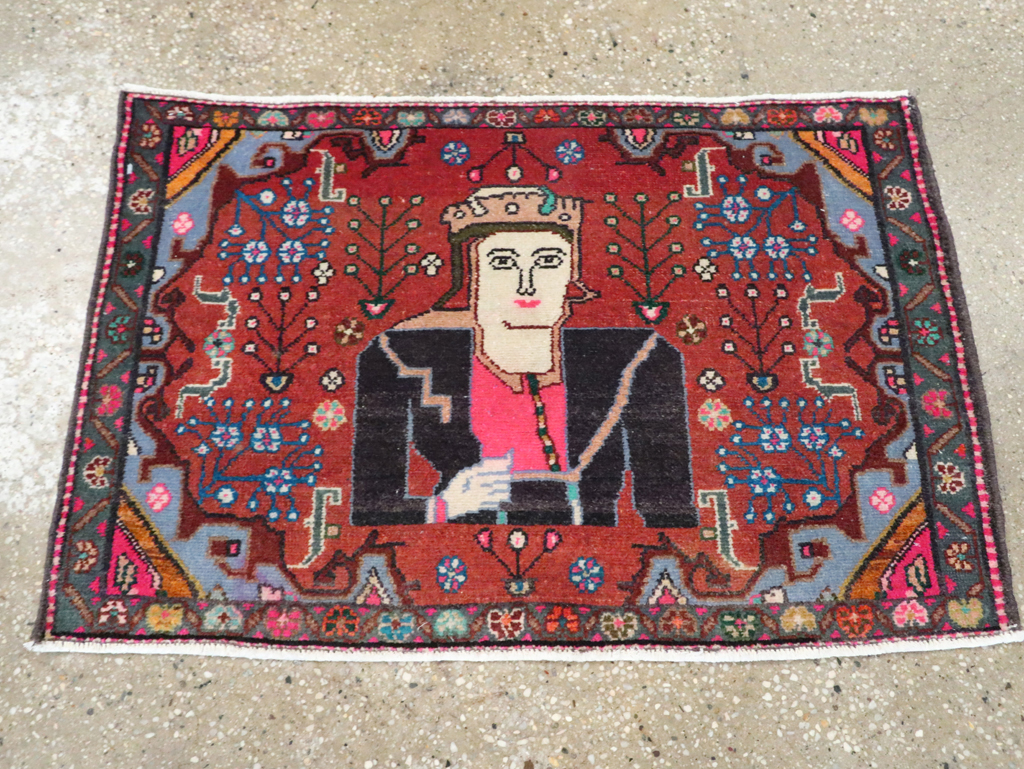 Vintage Persian Hamadan Pictorial Rug (Pair: 1 of 2), No.28071 - Gss