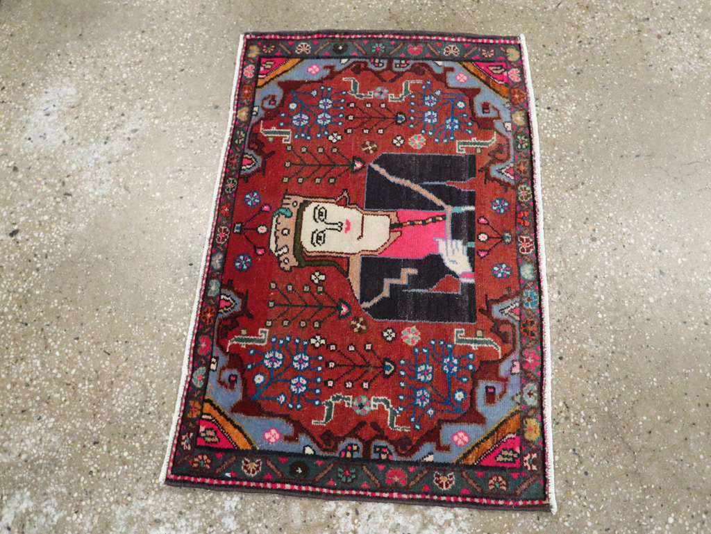 Vintage Persian Hamadan Pictorial Rug (Pair: 1 of 2), No.28071 - Gss