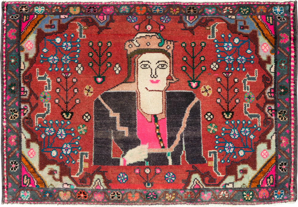 Vintage Persian Hamadan Pictorial Rug (Pair: 2 of 2), No.28072 - Gss