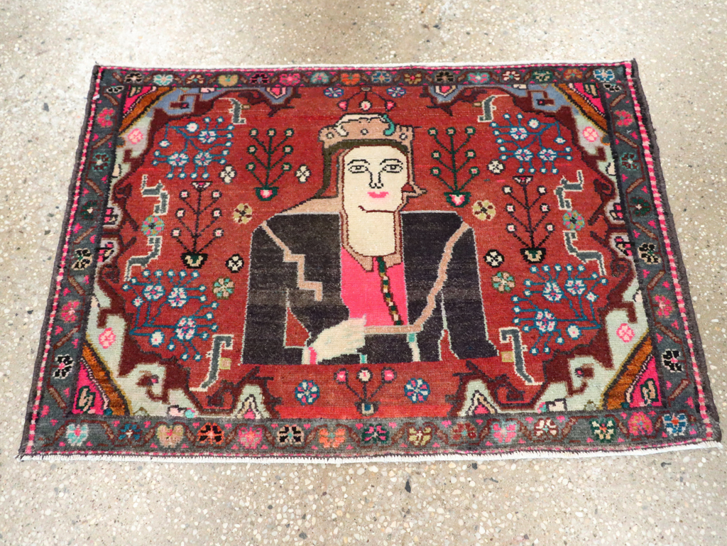 Vintage Persian Hamadan Pictorial Rug (Pair: 2 of 2), No.28072 - Gss