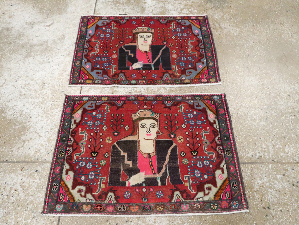 Vintage Persian Hamadan Pictorial Rug (Pair: 2 of 2), No.28072 - Gss