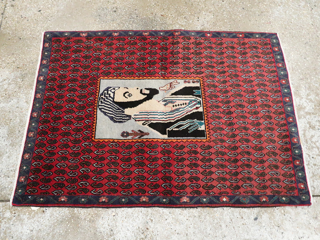 Vintage Pictorial Senneh Rug, No.28073 - Gss