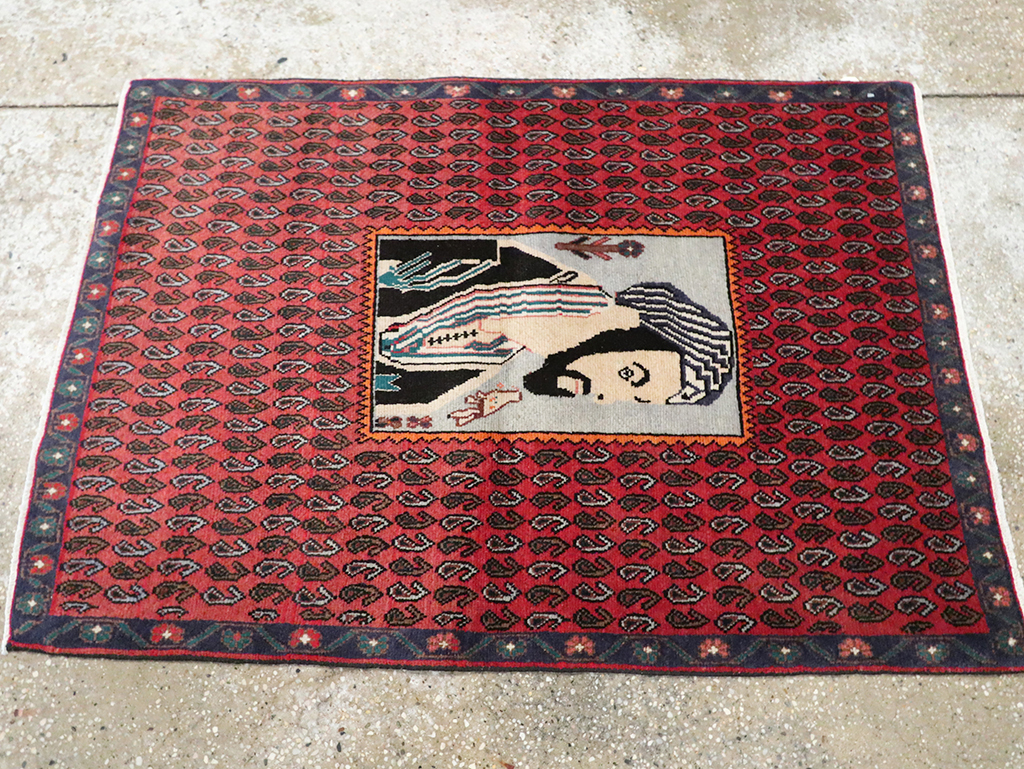 Vintage Pictorial Senneh Rug, No.28073 - Gss