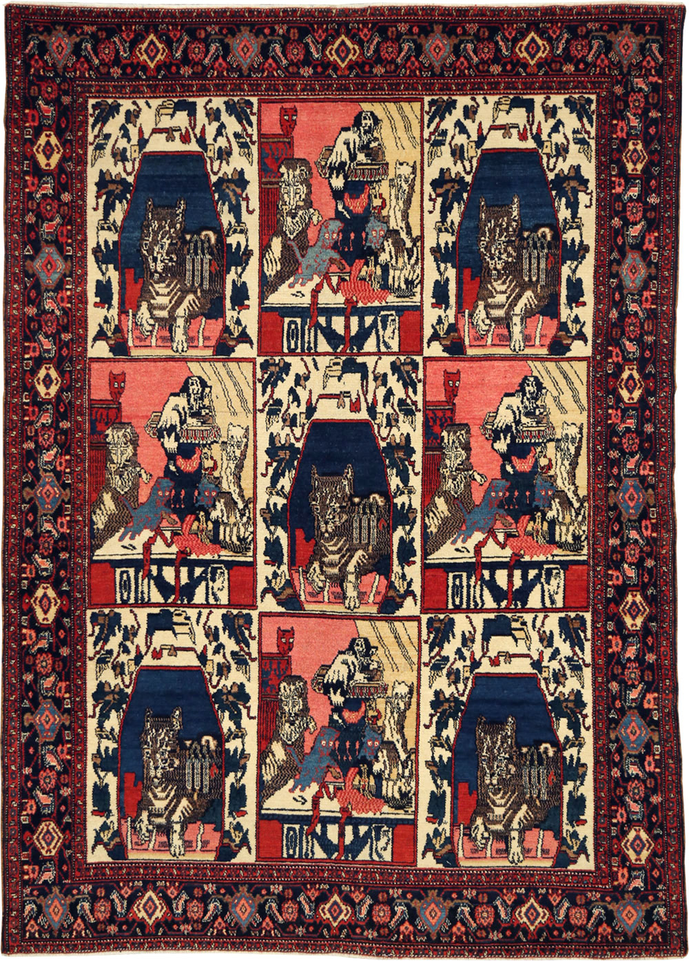 Vintage Persian Senneh  Pictorial Rug, No.28074 - Gss
