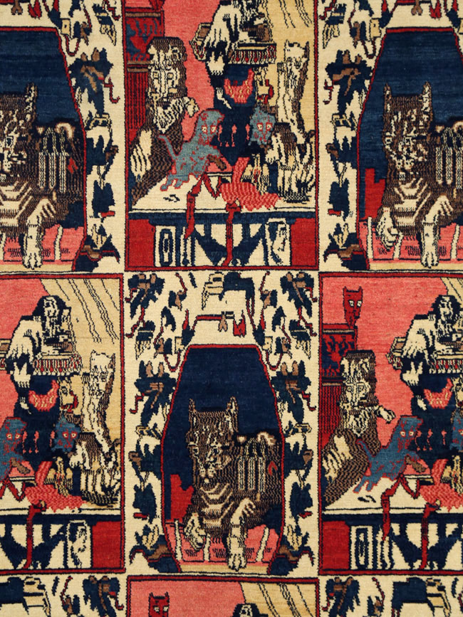 Vintage Persian Senneh  Pictorial Rug, No.28074 - Gss