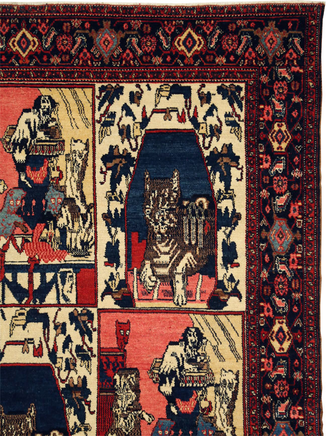 Vintage Persian Senneh  Pictorial Rug, No.28074 - Gss