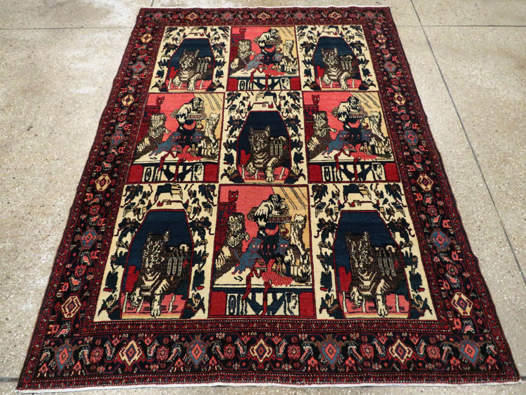 Vintage Persian Senneh  Pictorial Rug, No.28074 - Gss