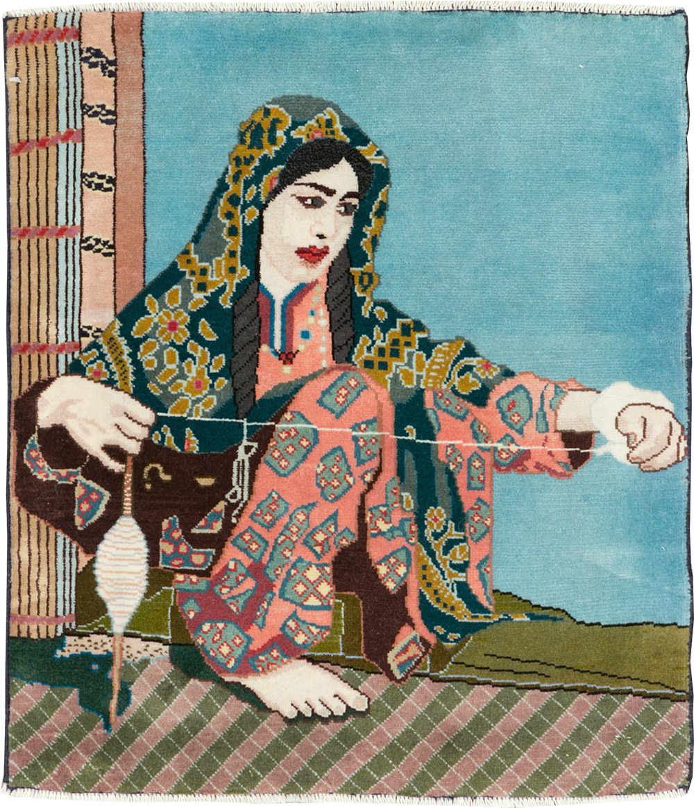 Vintage Persian Tabriz Pictorial Rug, No.28104 - Gss