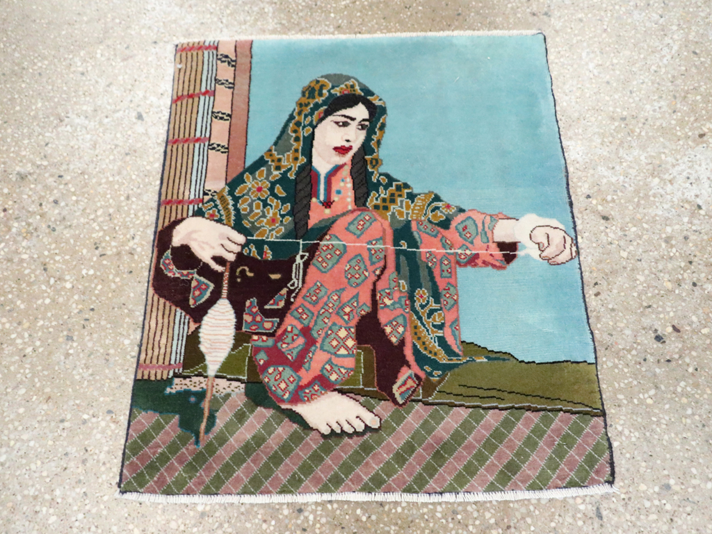 Vintage Persian Tabriz Pictorial Rug, No.28104 - Gss