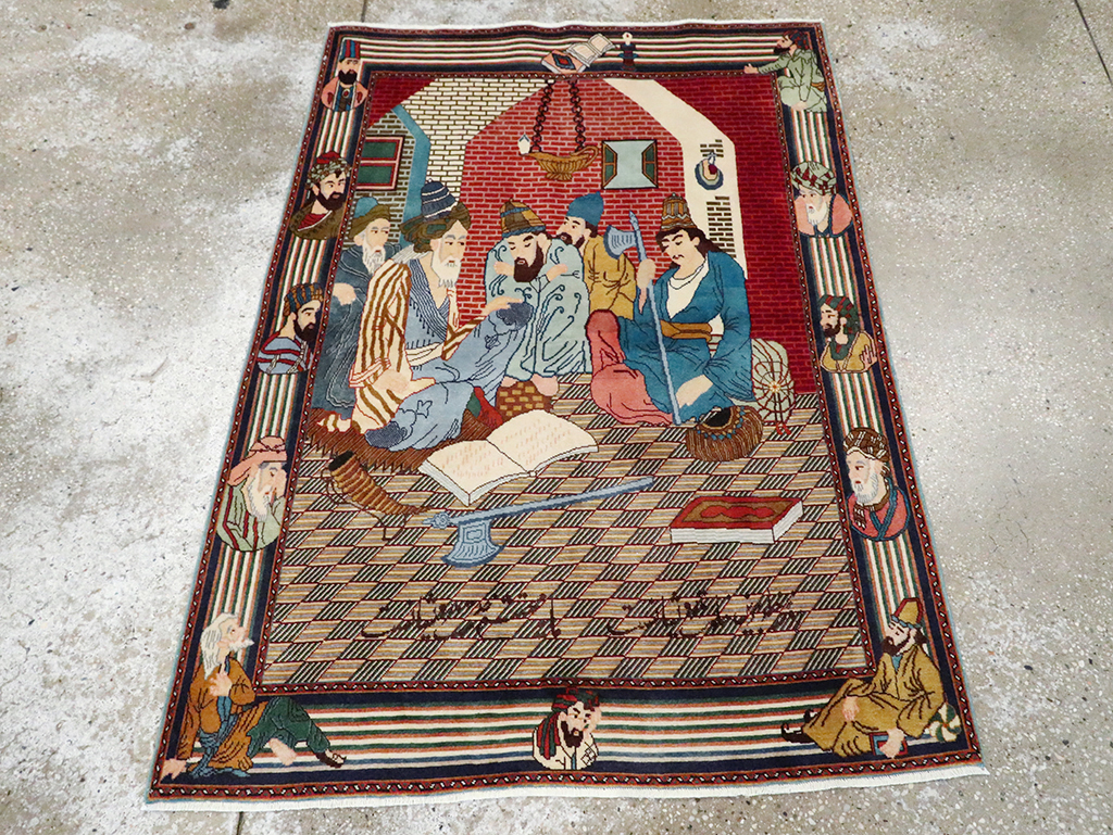 Vintage Persian Tabriz Pictorial Rug, No.28107 - Gss