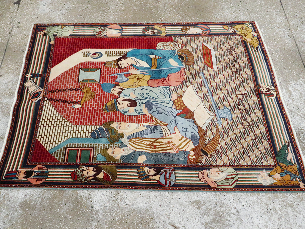 Vintage Persian Tabriz Pictorial Rug, No.28107 - Gss