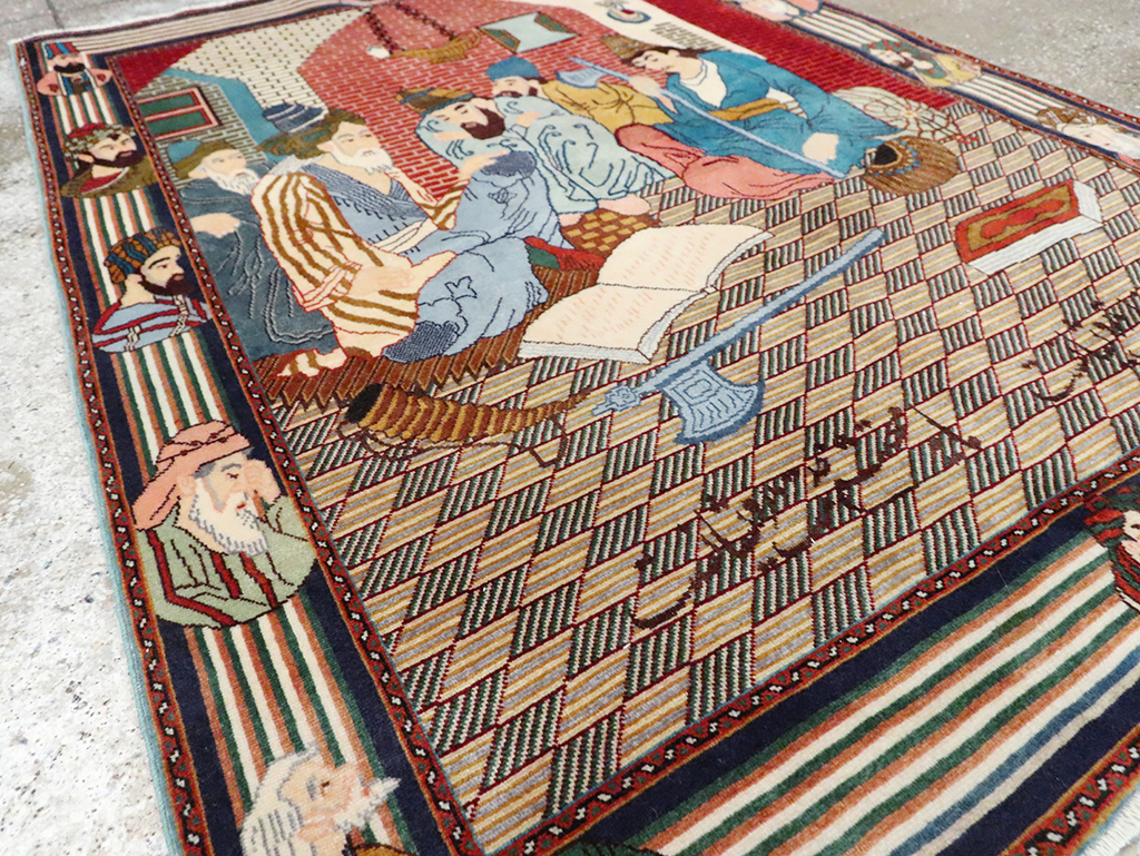 Vintage Persian Tabriz Pictorial Rug, No.28107 - Gss