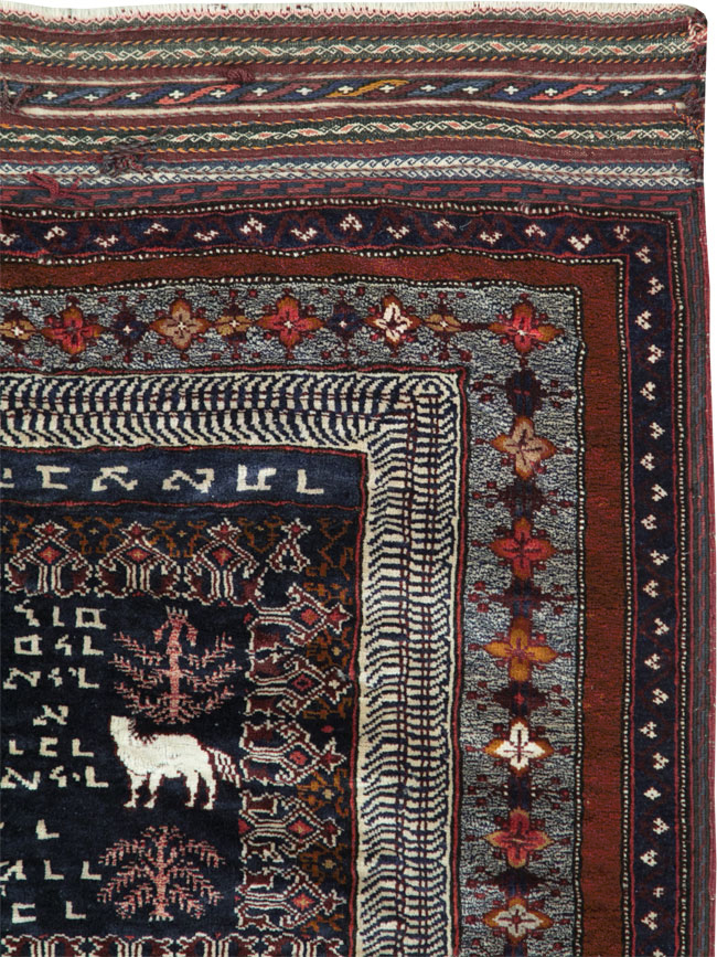 Vintage Persian Baluch Pictorial Square Rug, No.28120 - Gss