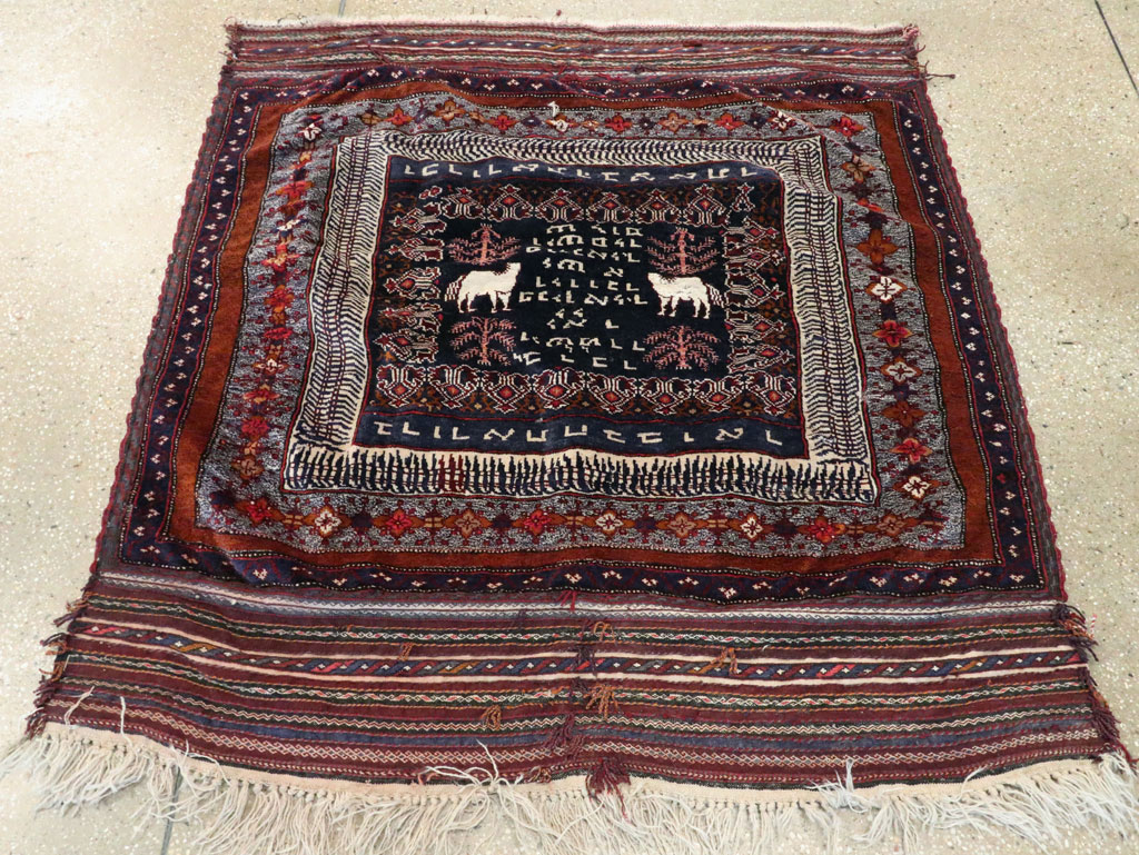 Vintage Persian Baluch Pictorial Square Rug, No.28120 - Gss