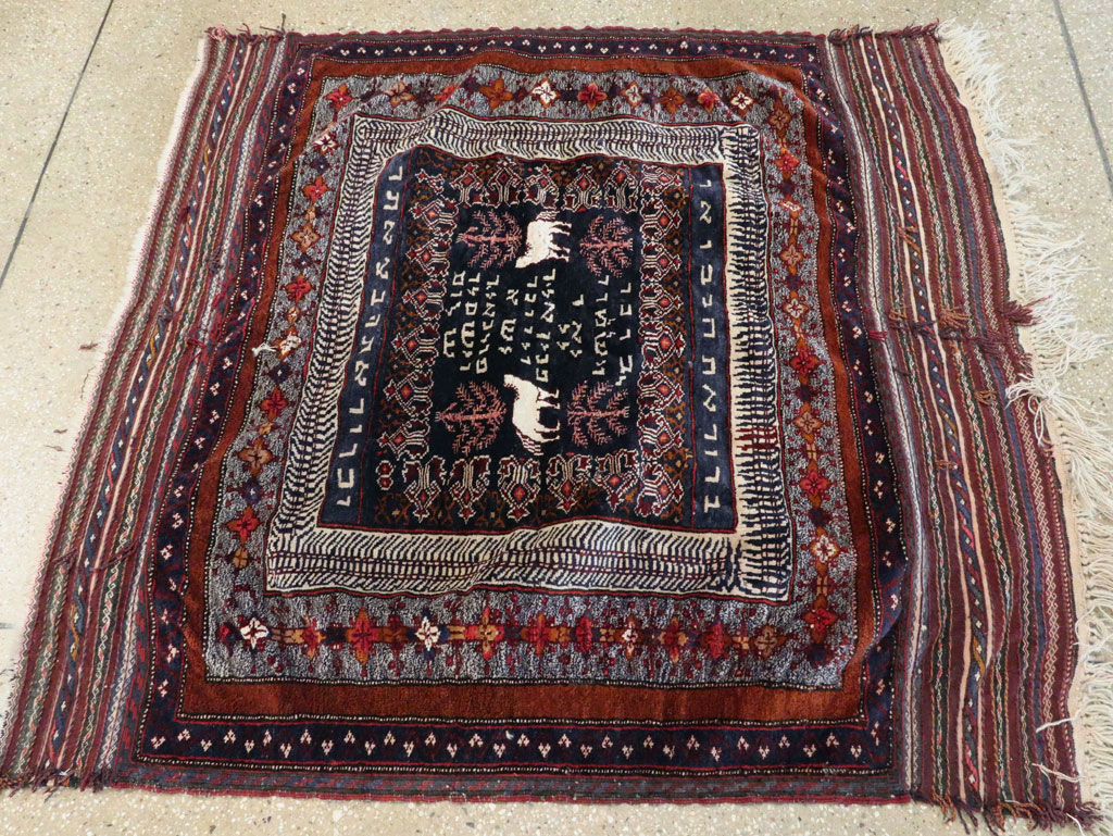 Vintage Persian Baluch Pictorial Square Rug, No.28120 - Gss