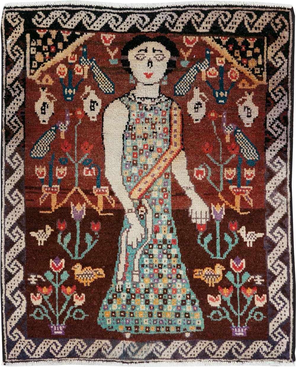 Vintage Persian Hamadan Pictorial Rug, No.28161 - Gss