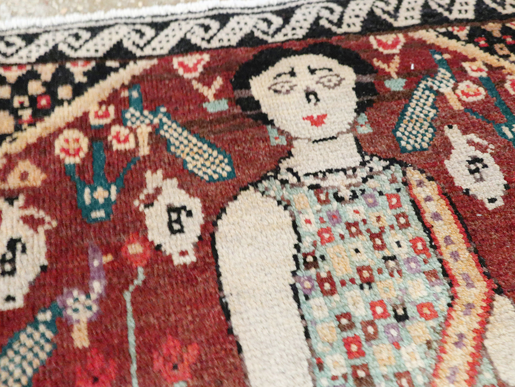 Vintage Persian Hamadan Pictorial Rug, No.28161 - Gss