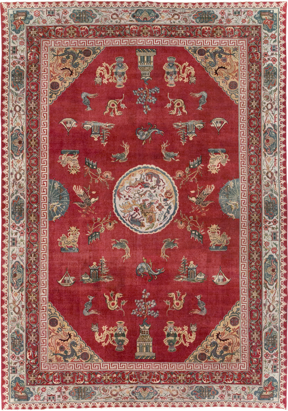 Chinese Inspired Vintage Turkish Room Size Carpet, No.28194 - Gss