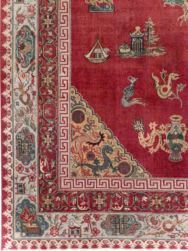 Chinese Inspired Vintage Turkish Room Size Carpet, No.28194 - Gss