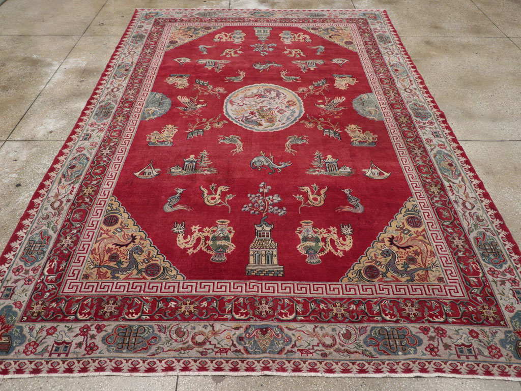Chinese Inspired Vintage Turkish Room Size Carpet, No.28194 - Gss