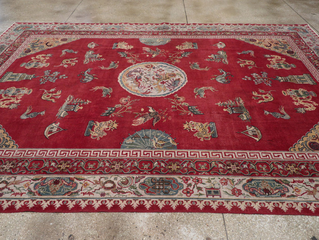 Chinese Inspired Vintage Turkish Room Size Carpet, No.28194 - Gss
