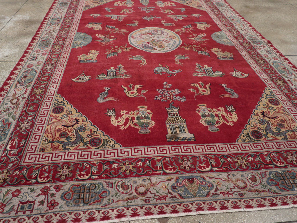 Chinese Inspired Vintage Turkish Room Size Carpet, No.28194 - Gss