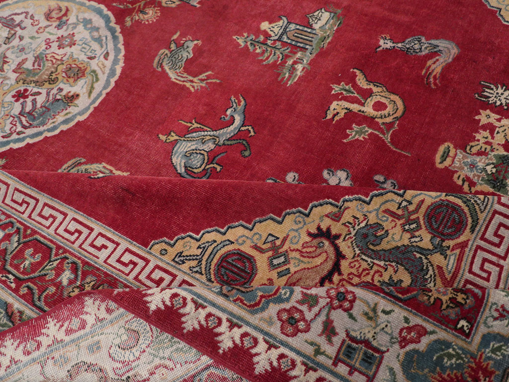 Chinese Inspired Vintage Turkish Room Size Carpet, No.28194 - Gss