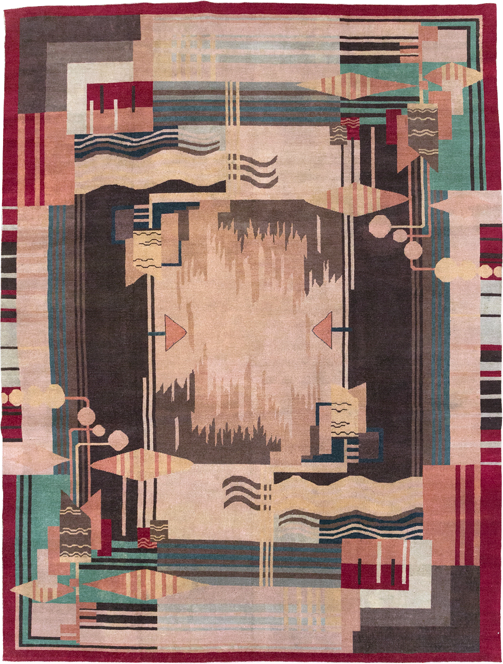 Vintage Indian Art Deco Room Size Carpet, No.28222 - Gss