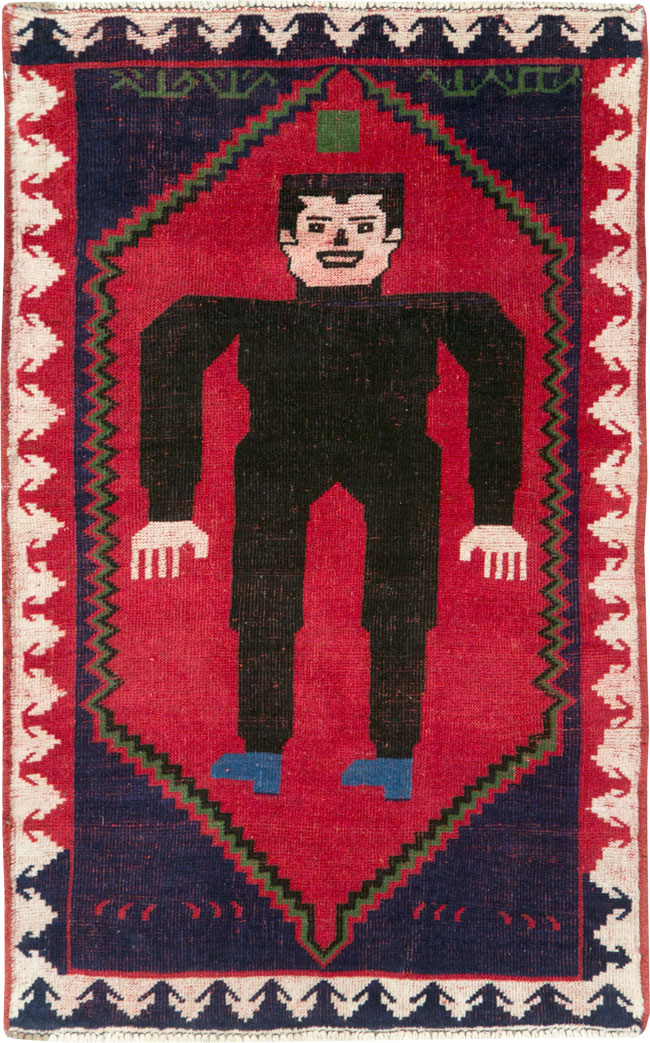 Modern Afghan Baluch Pictorial Frankenstein Throw Rug, No.28223 - Gss
