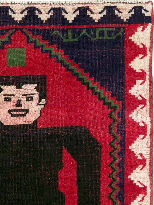 Modern Afghan Baluch Pictorial Frankenstein Throw Rug, No.28223 - Gss