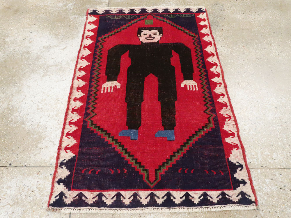 Modern Afghan Baluch Pictorial Frankenstein Throw Rug, No.28223 - Gss