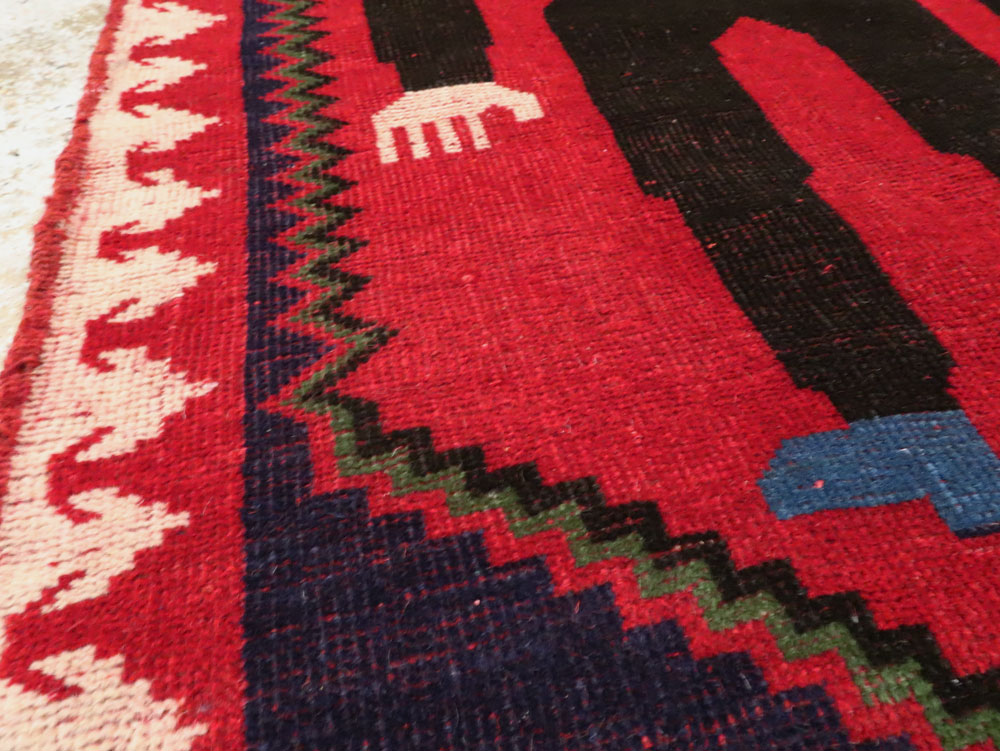 Modern Afghan Baluch Pictorial Frankenstein Throw Rug, No.28223 - Gss