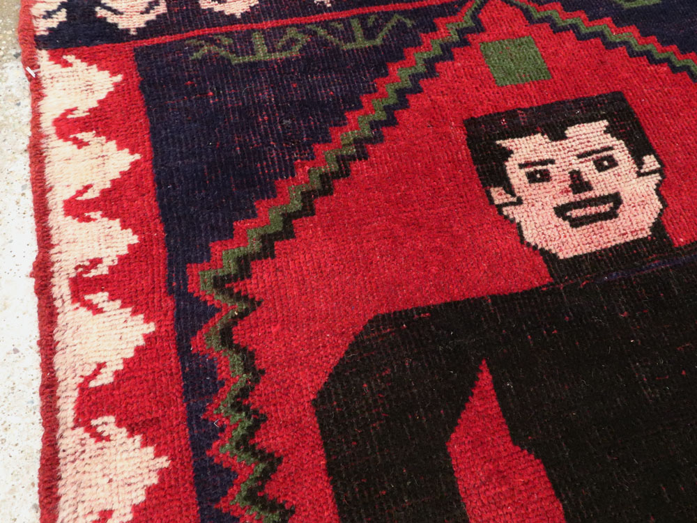 Modern Afghan Baluch Pictorial Frankenstein Throw Rug, No.28223 - Gss