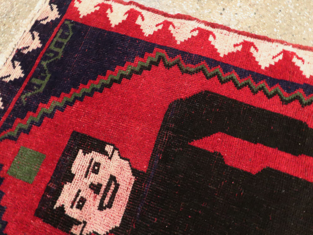 Modern Afghan Baluch Pictorial Frankenstein Throw Rug, No.28223 - Gss