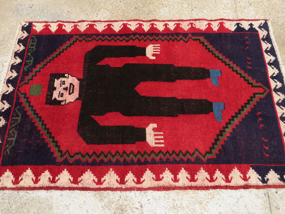 Modern Afghan Baluch Pictorial Frankenstein Throw Rug, No.28223 - Gss