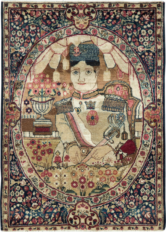 Antique Persian Lavar Kerman Pictorial Rug, No.28243 - Gss